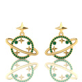 Emerald Gold Plated Star Saturn Planet Earrings