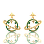 Emerald Gold Plated Star Saturn Planet Earrings