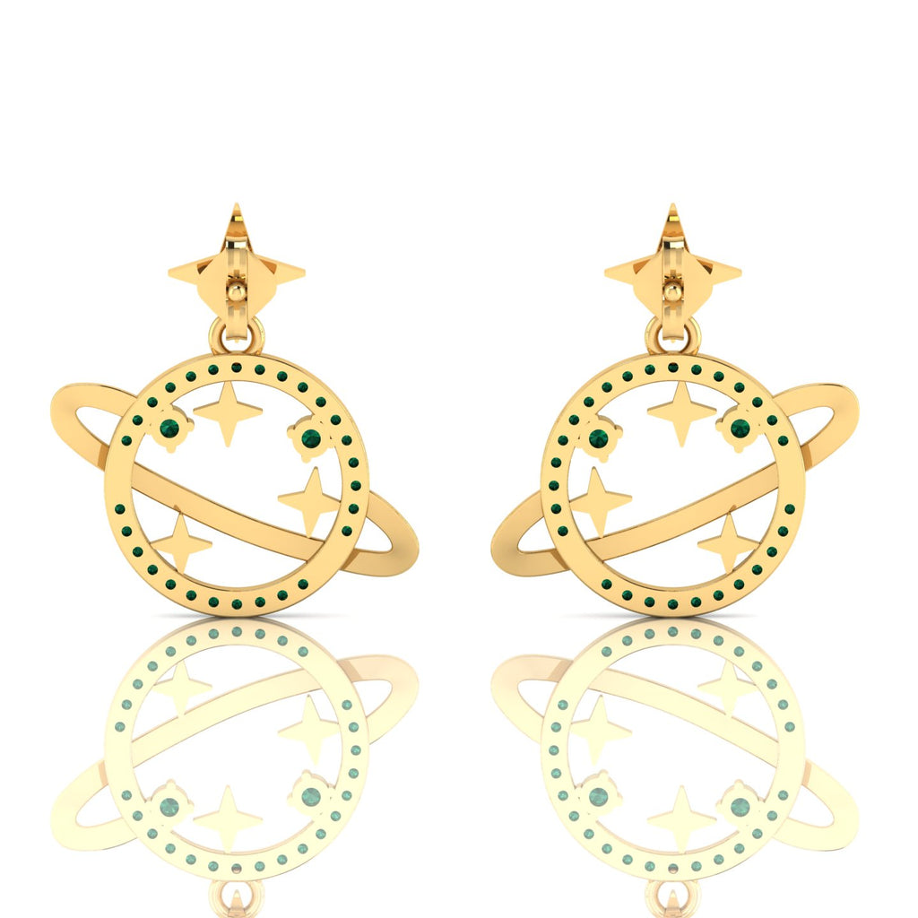 Emerald Gold Plated Star Saturn Planet Earrings
