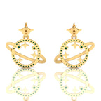 Emerald Gold Plated Star Saturn Planet Earrings