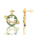 Emerald Gold Plated Star Saturn Planet Earrings