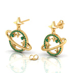 Emerald Gold Plated Star Saturn Planet Earrings
