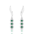Sterling Silver Wavy Line Drop Emerald Earrings