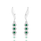Sterling Silver Wavy Line Drop Emerald Earrings