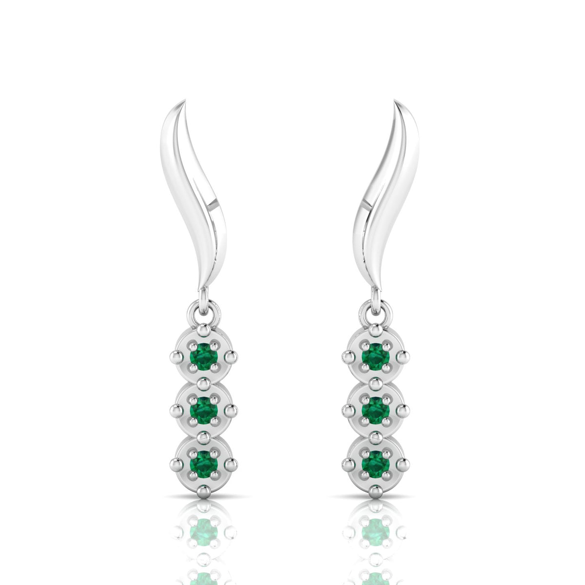 Sterling Silver Wavy Line Drop Emerald Earrings