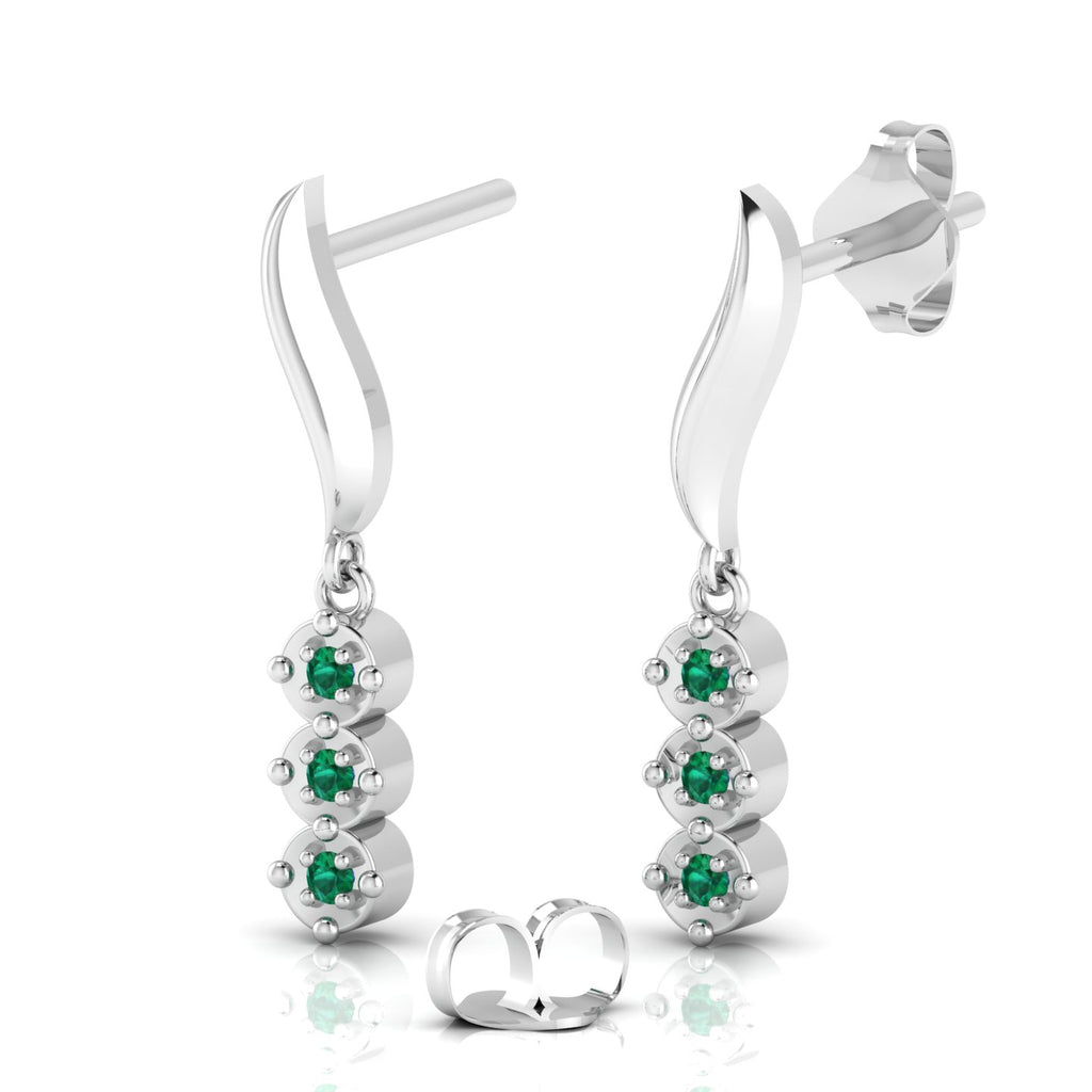 Sterling Silver Wavy Line Drop Emerald Earrings