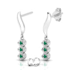 Sterling Silver Wavy Line Drop Emerald Earrings
