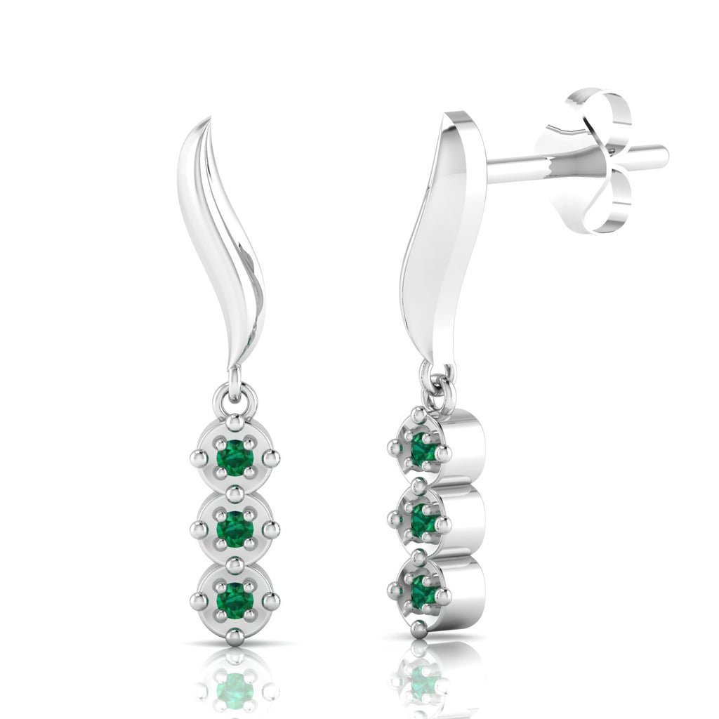 Sterling Silver Wavy Line Drop Emerald Earrings