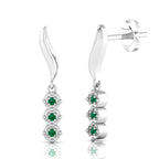 Sterling Silver Wavy Line Drop Emerald Earrings