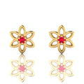 Floral Gold Plated Ruby Studs Earrings
