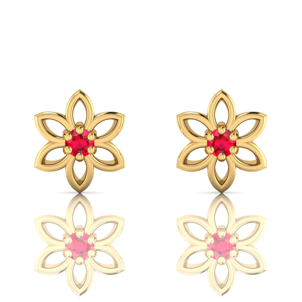 Floral Gold Plated Ruby Studs Earrings
