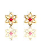 Floral Gold Plated Ruby Studs Earrings