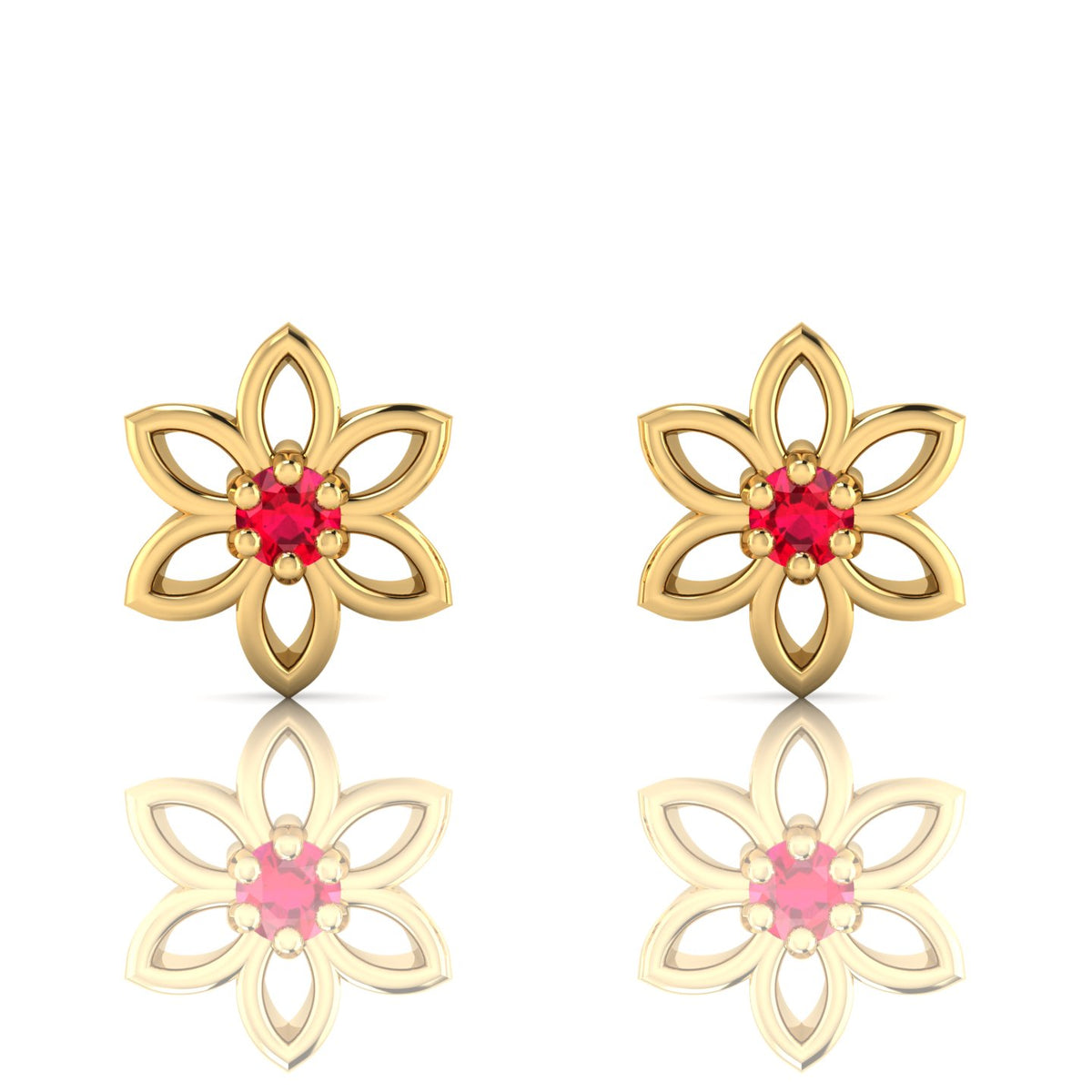 Floral Gold Plated Ruby Studs Earrings