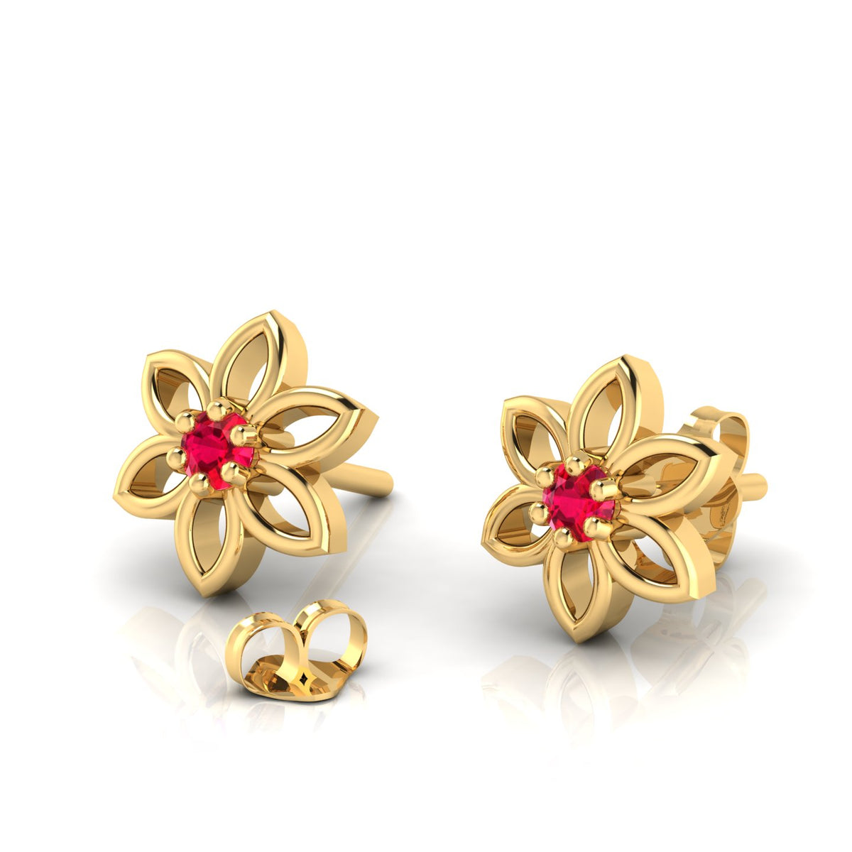 Floral Gold Plated Ruby Studs Earrings