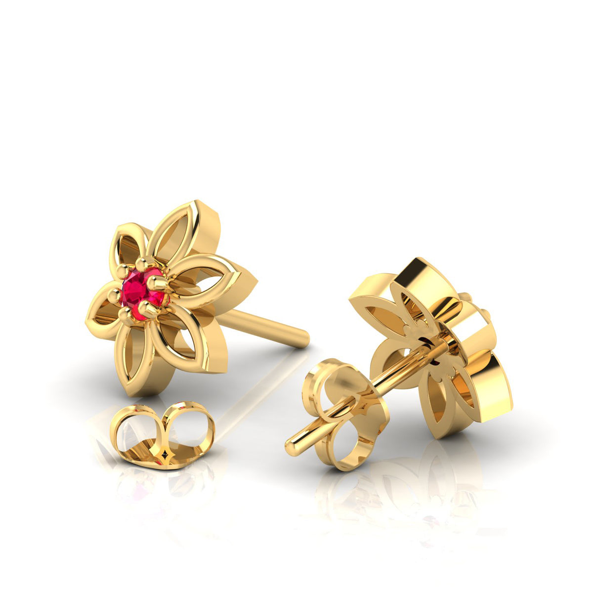 Floral Gold Plated Ruby Studs Earrings