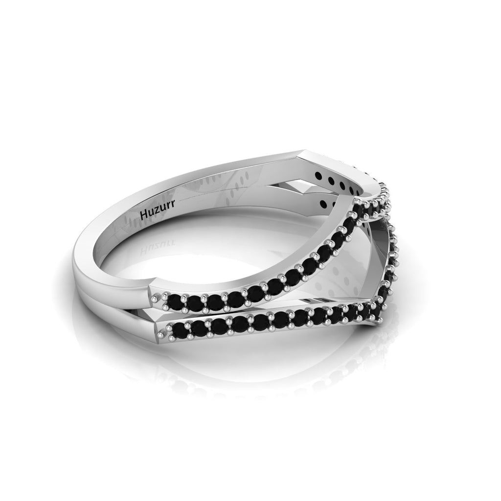 Round Black Diamond Double 925 Silver Wishbone Solitaire Ring
