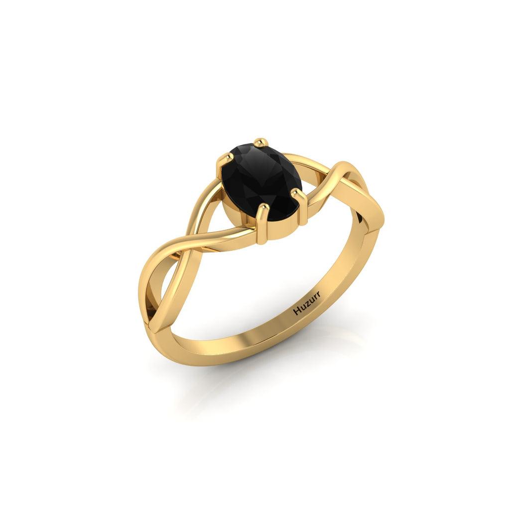 Oval-Cut Black Diamond Infinity Twisted Gold Plated Ring