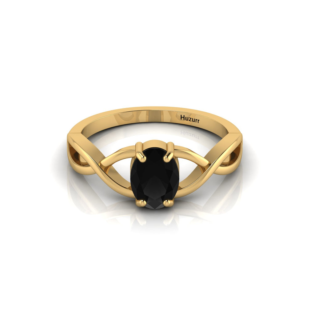 Oval-Cut Black Diamond Infinity Twisted Gold Plated Ring