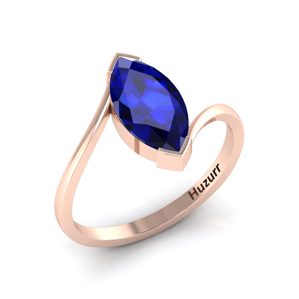 Rose Gold Plated Marquise Cut Lab Created Diamond Bypass Solitaire Ring