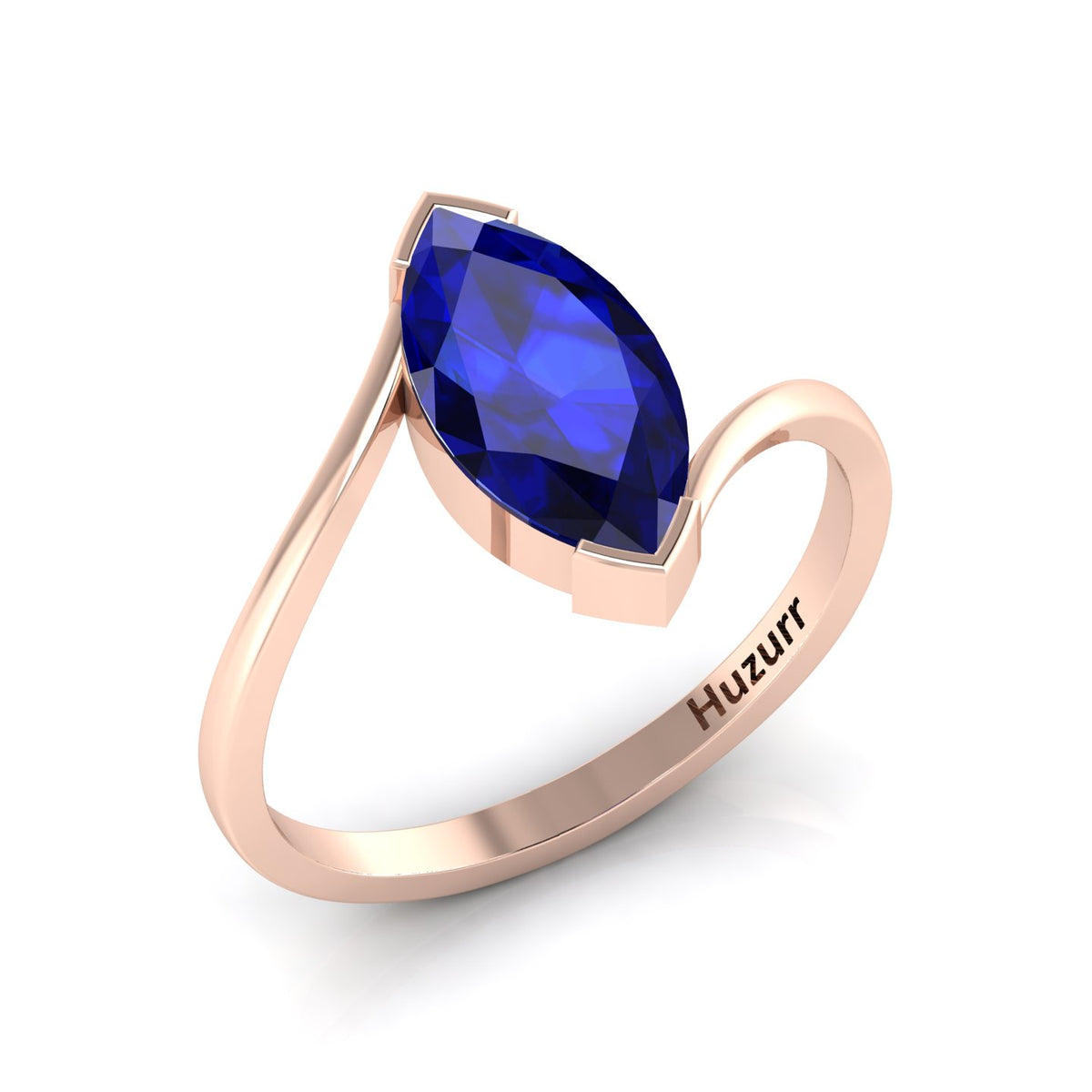 Rose Gold Plated Marquise Cut Lab Created Diamond Bypass Solitaire Ring