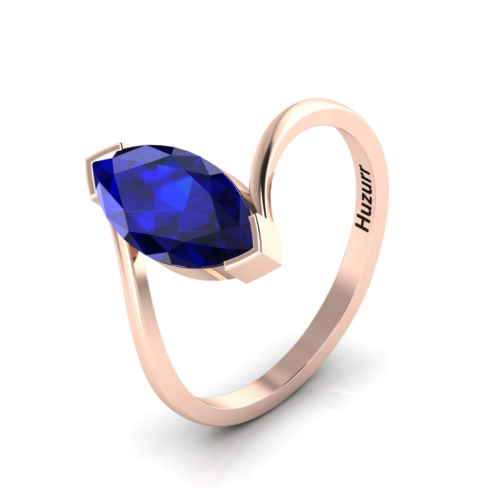 Rose Gold Plated Marquise Cut Lab Created Diamond Bypass Solitaire Ring