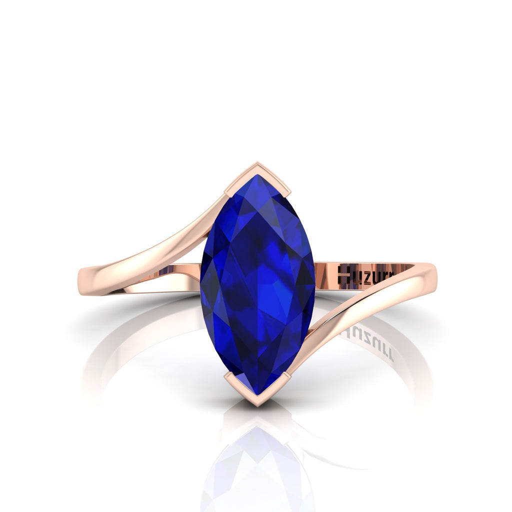 Rose Gold Plated Marquise Cut Lab Created Diamond Bypass Solitaire Ring