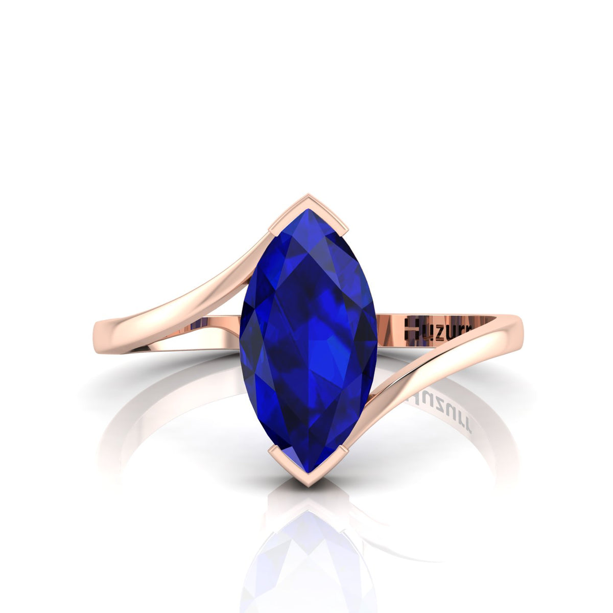 Rose Gold Plated Marquise Cut Lab Created Diamond Bypass Solitaire Ring