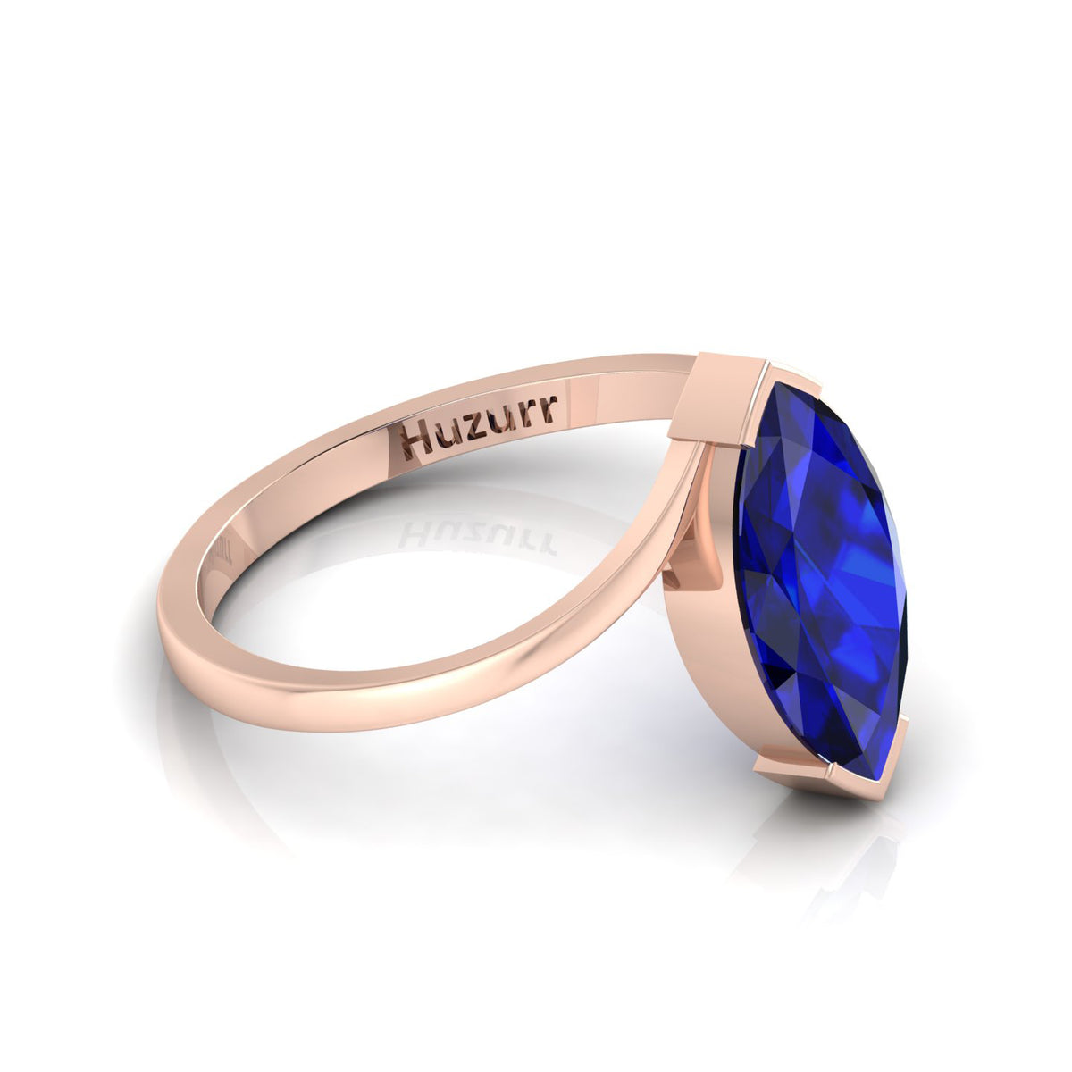Rose Gold Plated Marquise Cut Lab Created Diamond Bypass Solitaire Ring