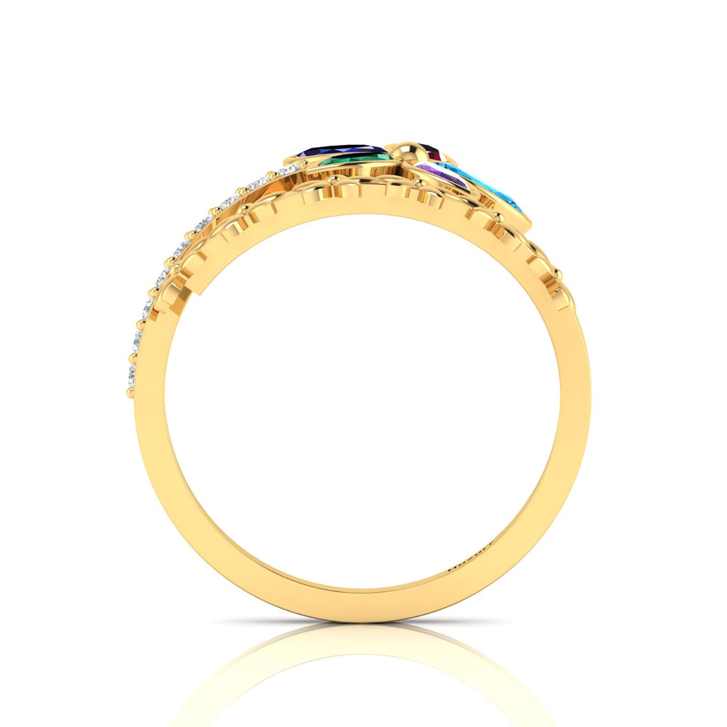 Multicolor Stone Floral Cocktail Adjustable Gold Plated Two Tone Ring