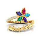 Multicolor Stone Floral Cocktail Adjustable Gold Plated Two Tone Ring