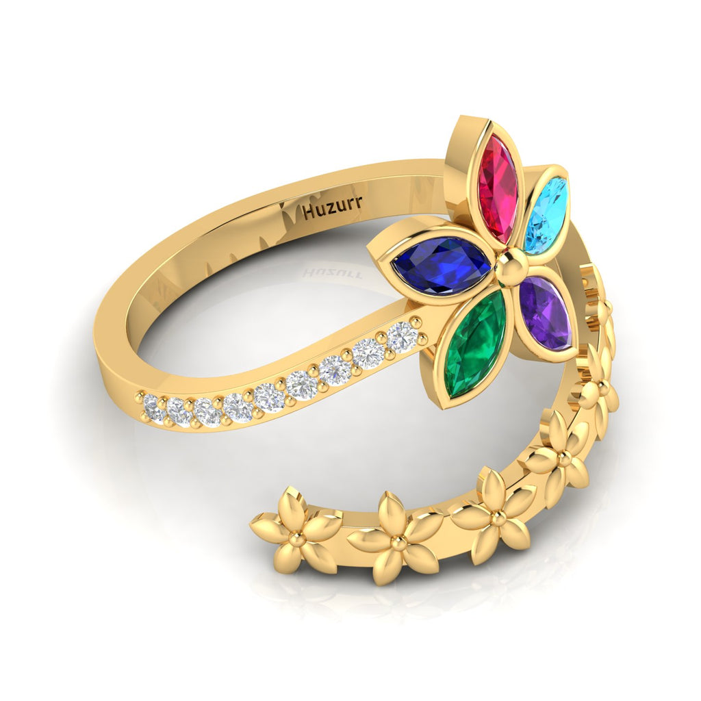 Multicolor Stone Floral Cocktail Adjustable Gold Plated Two Tone Ring