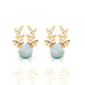 Round Opal Gold Plated Deer Antlers Stud Earrings