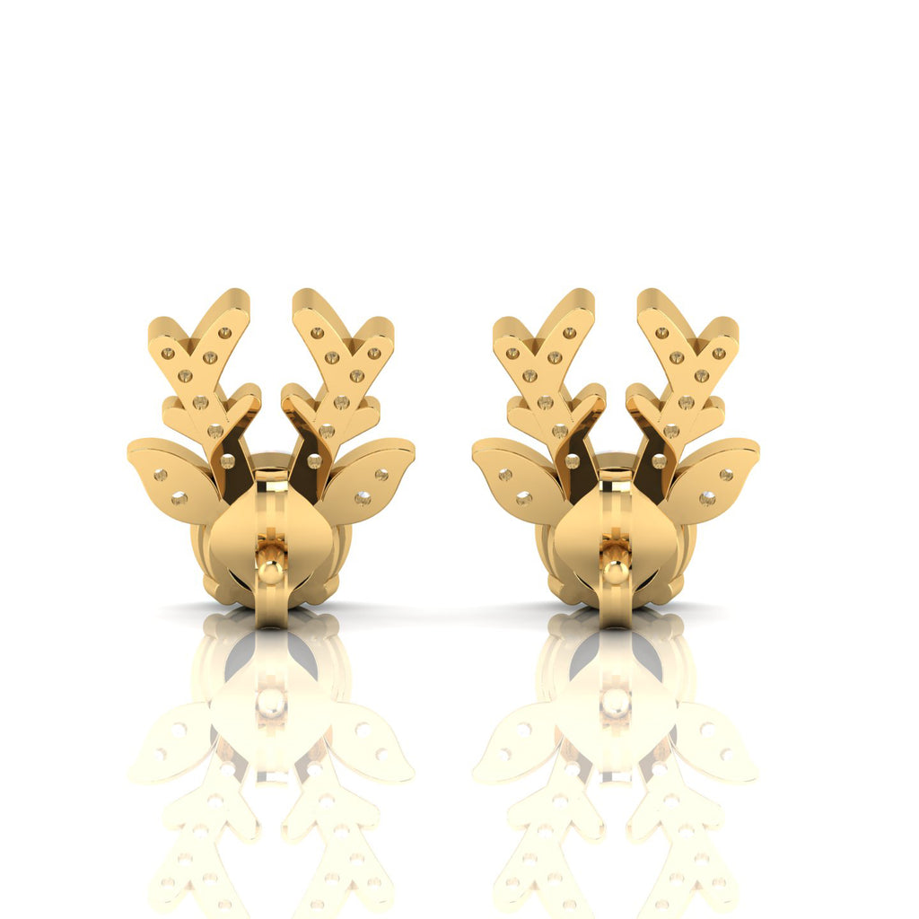 Round Opal Gold Plated Deer Antlers Stud Earrings
