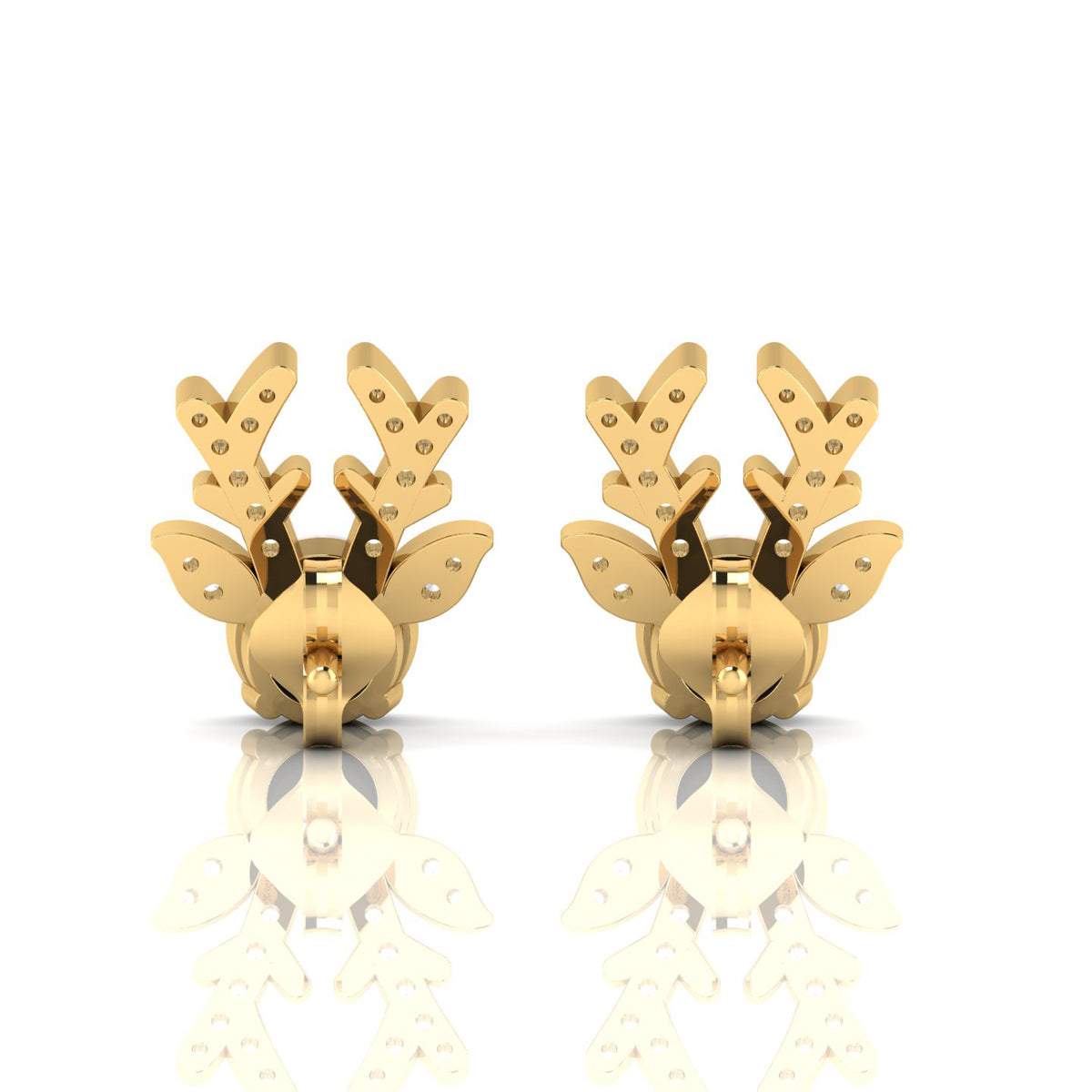 Round Opal Gold Plated Deer Antlers Stud Earrings