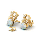 Round Opal Gold Plated Deer Antlers Stud Earrings
