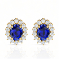 Oval Blue Sapphire & Diamond Gold Plated Earrings