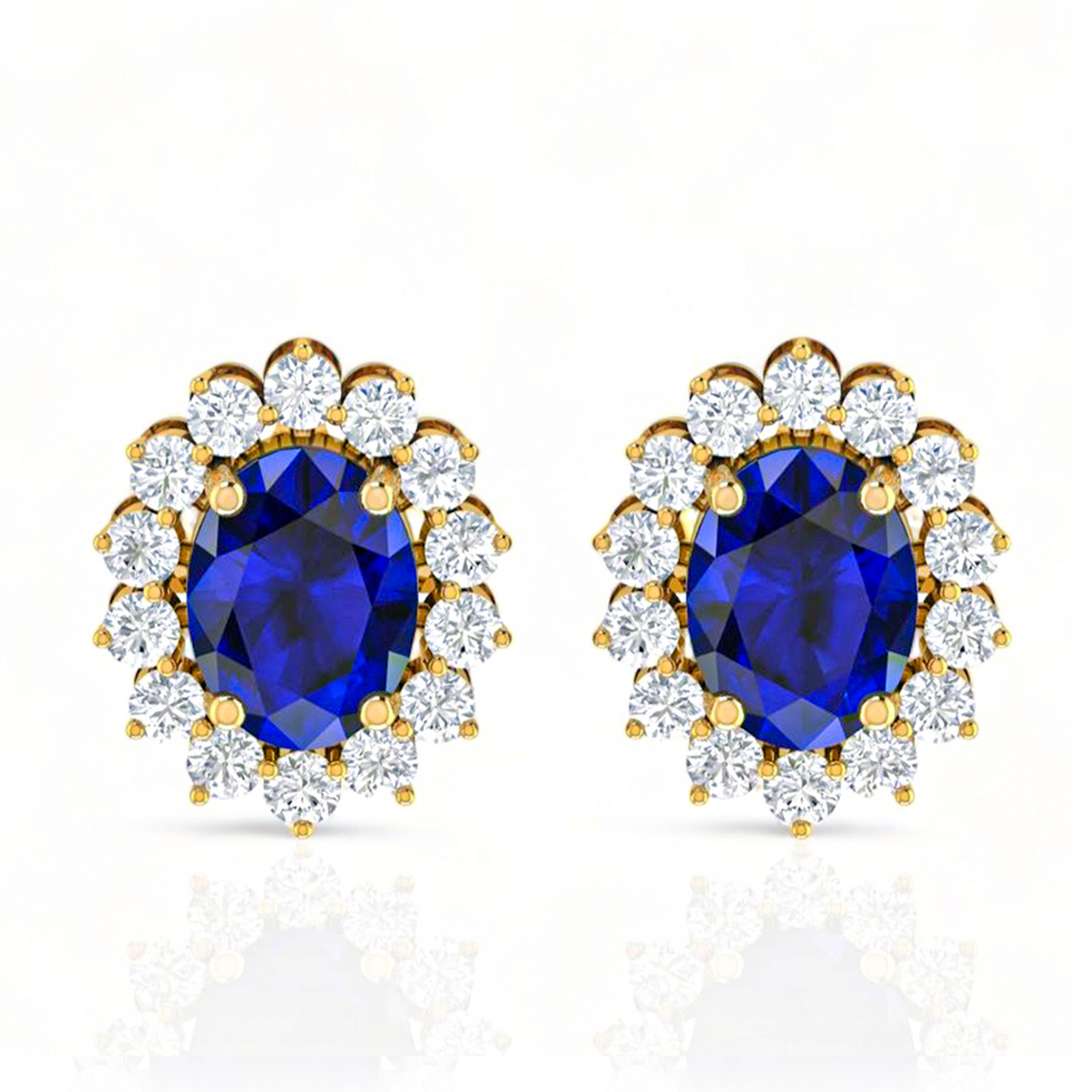 Oval Blue Sapphire & Diamond Gold Plated Earrings