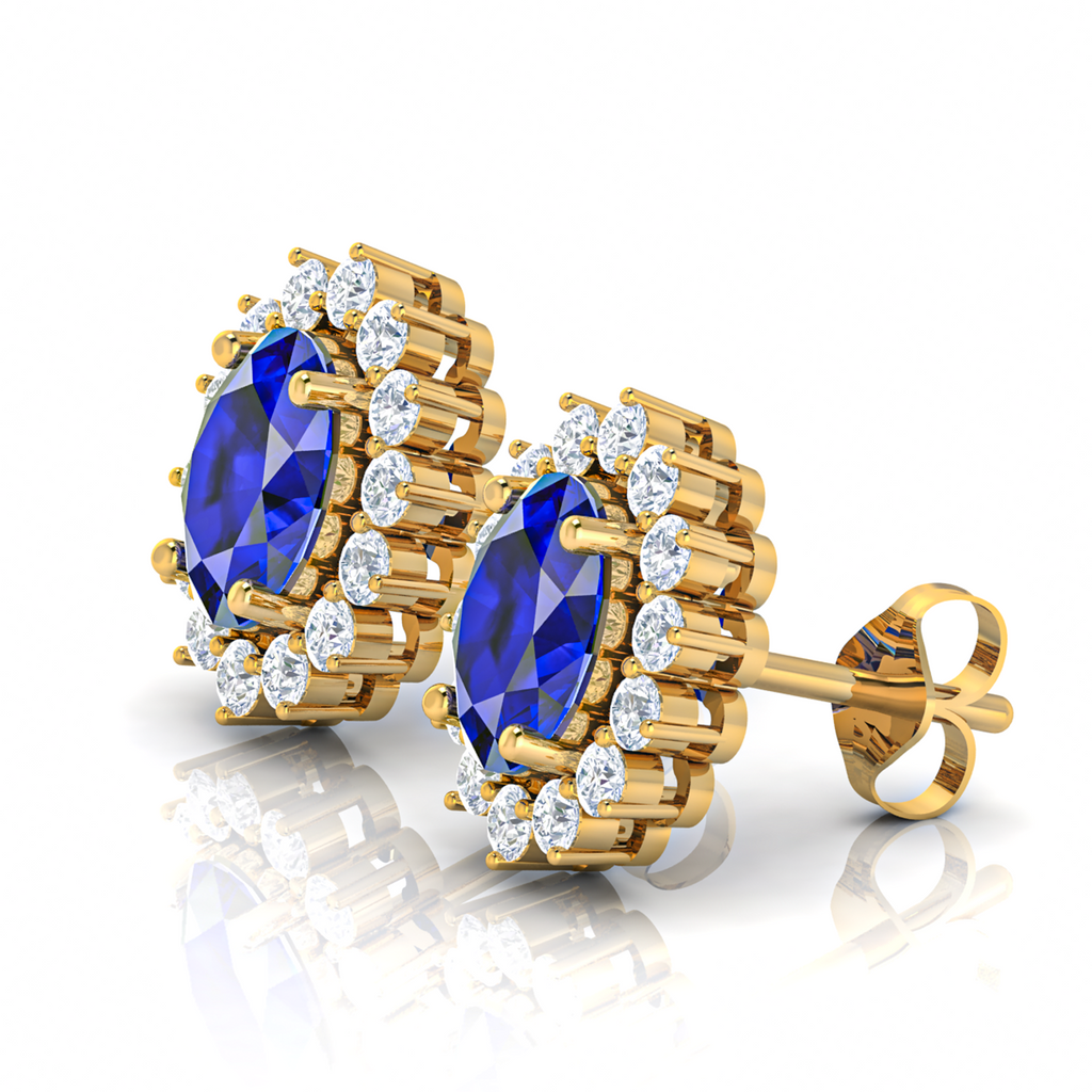 Oval Blue Sapphire & Diamond Gold Plated Earrings