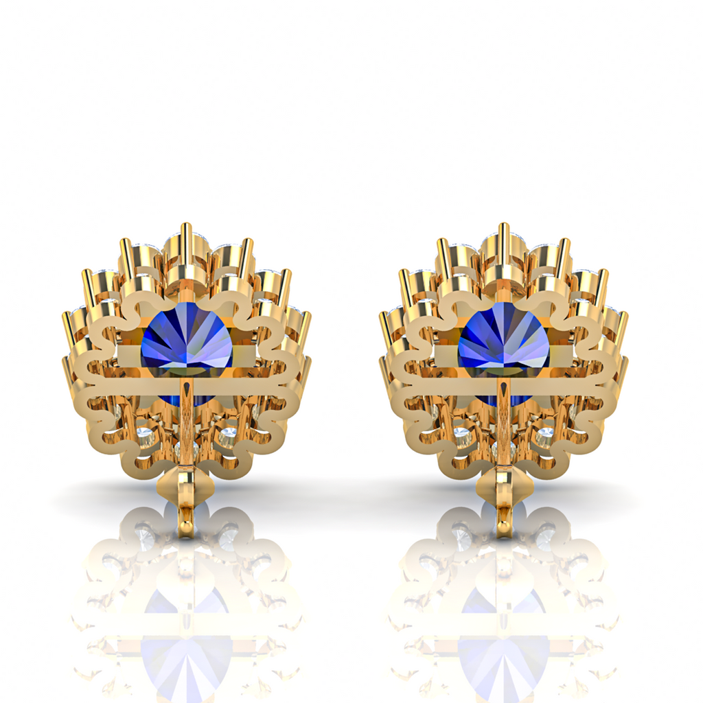 Oval Blue Sapphire & Diamond Gold Plated Earrings