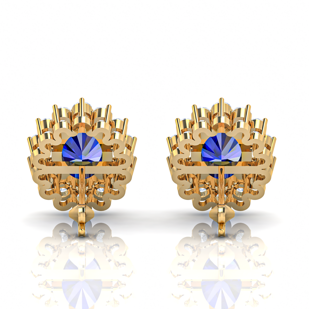 Oval Blue Sapphire & Diamond Gold Plated Earrings