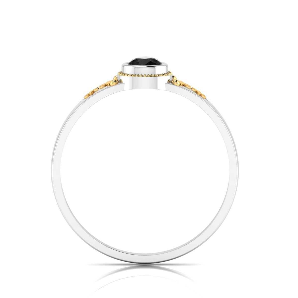 Tear Drop Style Black Diamond Flower Two Tone Gold Plated Solitaire Ring