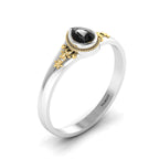 Tear Drop Style Black Diamond Flower Two Tone Gold Plated Solitaire Ring