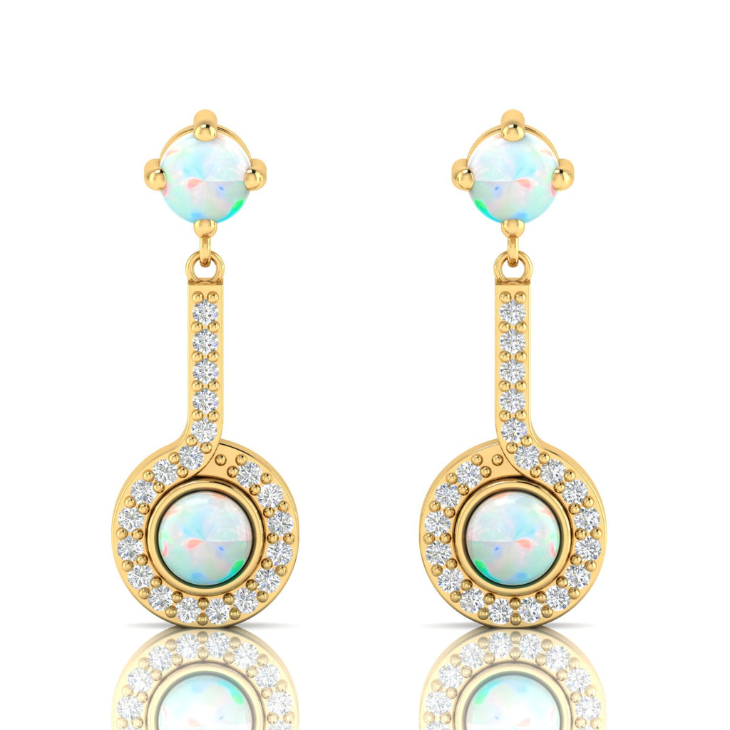 Round Opal Gold Plated Halo Dangle & Drop Earrings