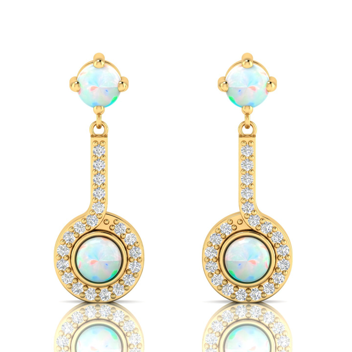 Round Opal Gold Plated Halo Dangle & Drop Earrings