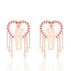 Couple Heart Hanging Rose Gold Plated Ruby Earrings