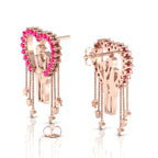 Couple Heart Hanging Rose Gold Plated Ruby Earrings