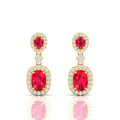 Ruby Dangle Gold Plated Earrings with Diamond Halo