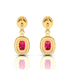 Ruby Dangle Gold Plated Earrings with Diamond Halo