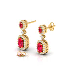 Ruby Dangle Gold Plated Earrings with Diamond Halo