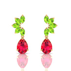 Ruby & Peridot Tear Drop Gold Plated Earrings